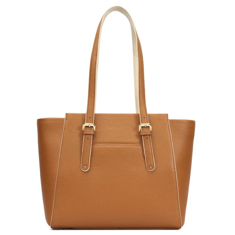 Da Milano Caramel Medium Wax Leather Tote - Caramel for Women | Best Price UAE
